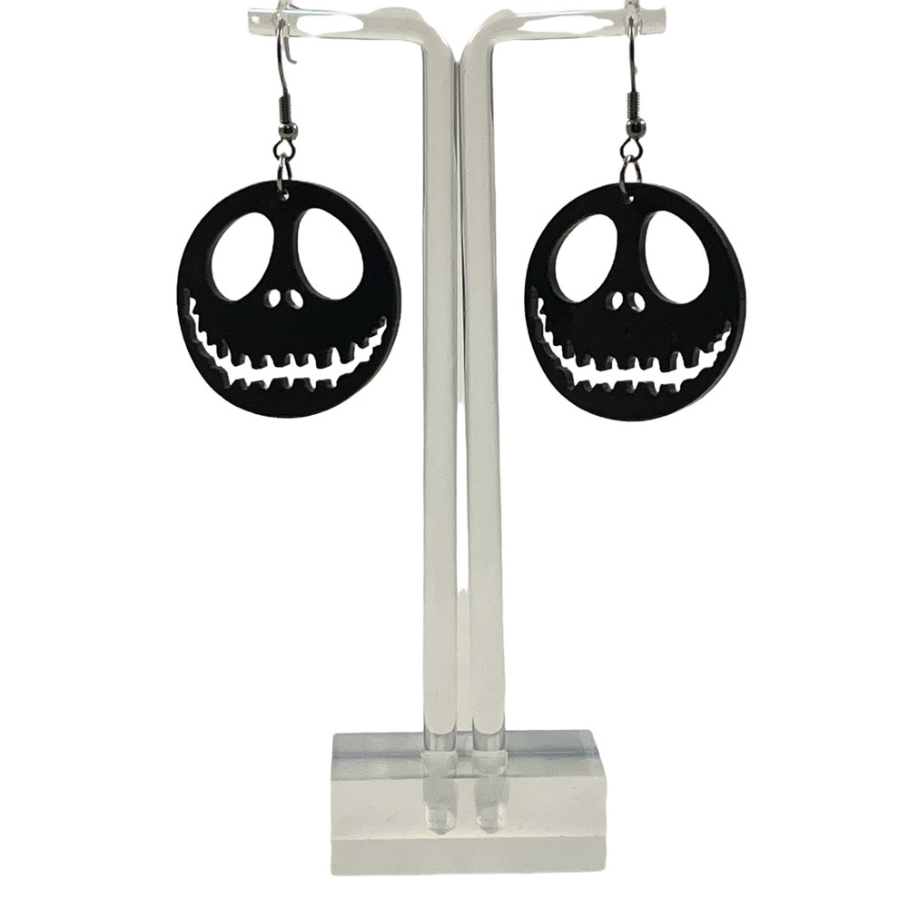 New Halloween Jack Skellington Face Dangle Earrings Black Spooky Cute Jewelry